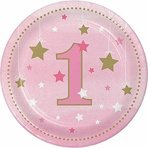 1st Birthday One Little Star Pink Dessert Plates 7" | 8ct - Zurchers