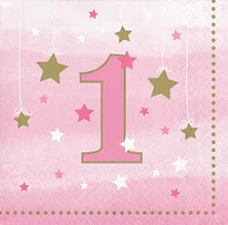 1st Birthday One Little Star Pink Napkins 5" | 16ct - Zurchers
