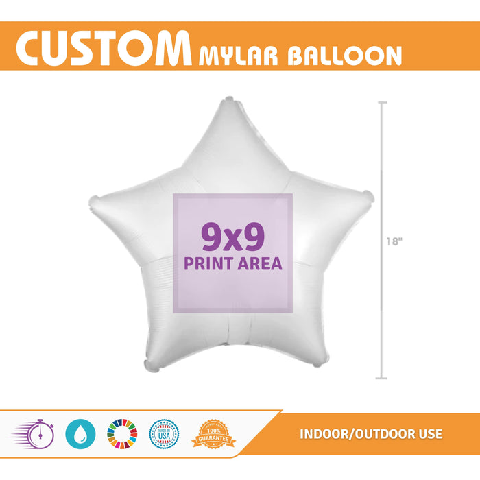 Custom Image White Mylar Star Balloon 18" | 1ct