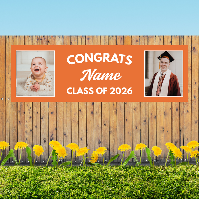Grad in Color Congrats Custom Banner Name and 2 Photos 2'x6' | 1ct