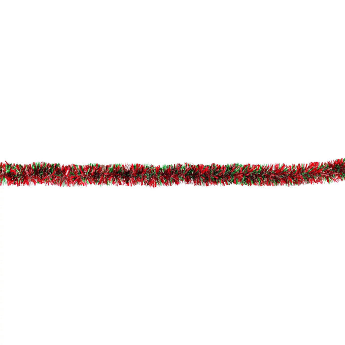 This 9' Christmas tinsel garland comes in red and green to bring classic holiday cheer. This versatile decoration comes in a single pack to give your space extra festive spirit and is perfect for any decoration.