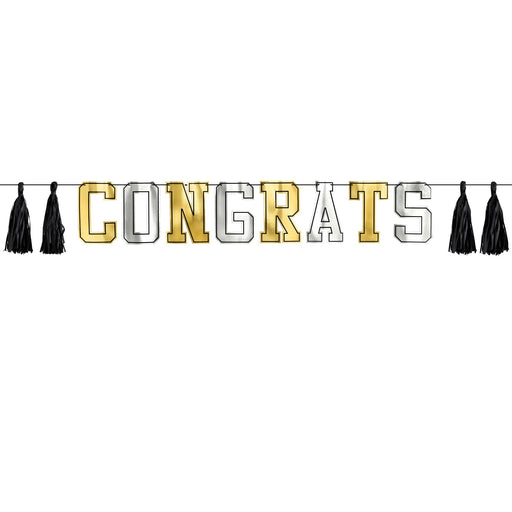 Graduation "Congrats" Oversized Foil & Tassel Garland - 7' x 14"