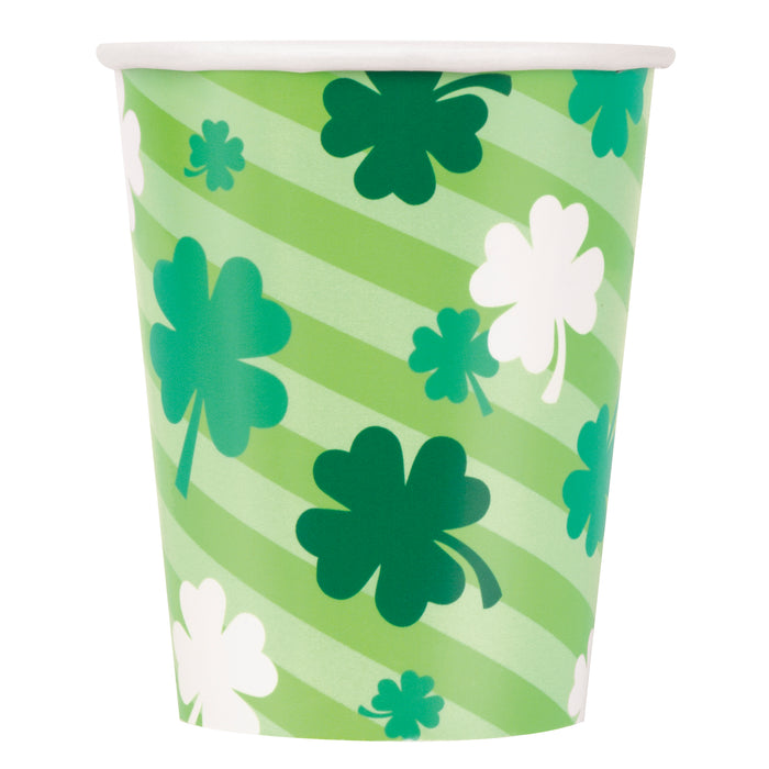 Sip in style with our St. Patrick's Lucky Clover Paper Cups! These 9oz cups come in a pack of 8, featuring a playful clover design. Perfect for any St. Patrick's Day celebration or to add some luck to your everyday festivities. Cheers to a fun-filled time!