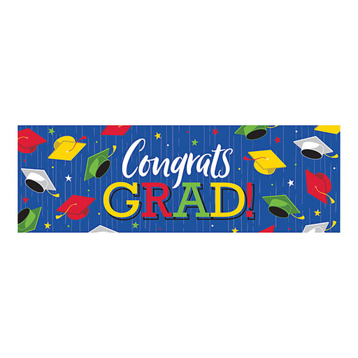 A 60" x 20" Graduation Hats Off Grad Party Banner.