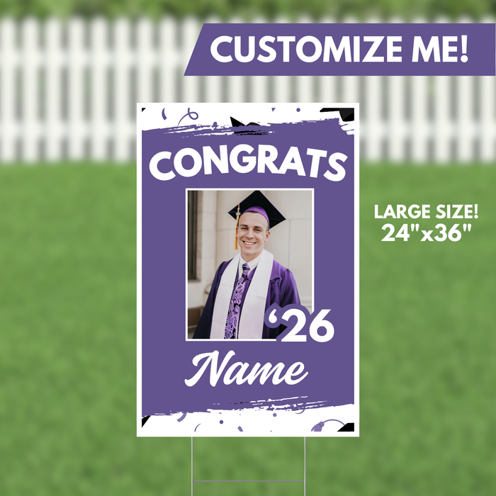 Grad In Color Congrats Custom Image & Name Yard Sign 24"x36" | 1ct