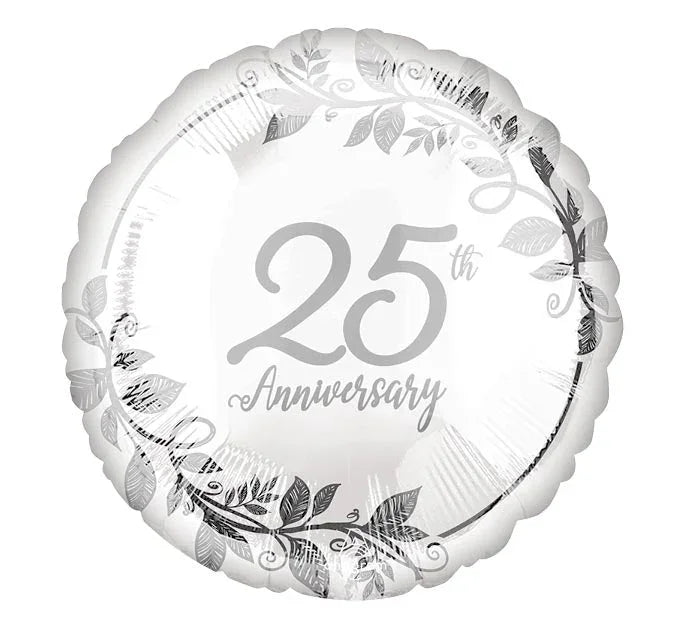 25th Anniversary Silver Leaves Mylar Balloon 17" | 1ct - Zurchers