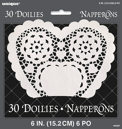 Valentine's White heart Doilies 6in | 30ct