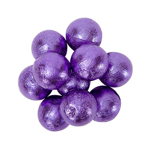 Indulge in a playful treat with our Milk Chocolate Purple Foil Balls! Each 1.5lb bag contains delicious, creamy chocolate balls wrapped in shiny foil.