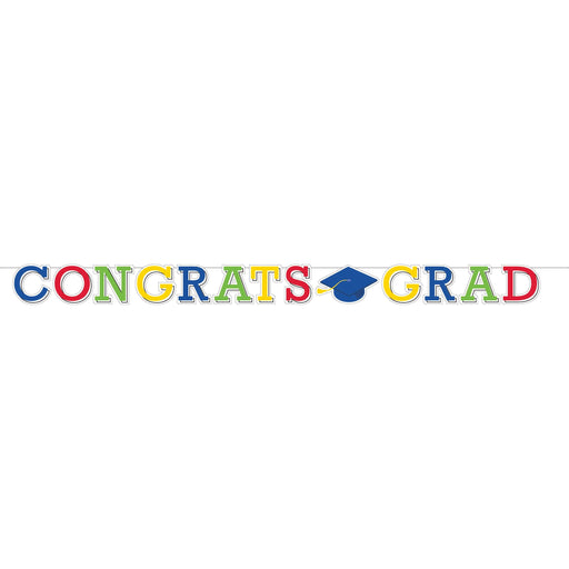 An 8-Foot Graduation Hats Off Grad Shaped Banner.