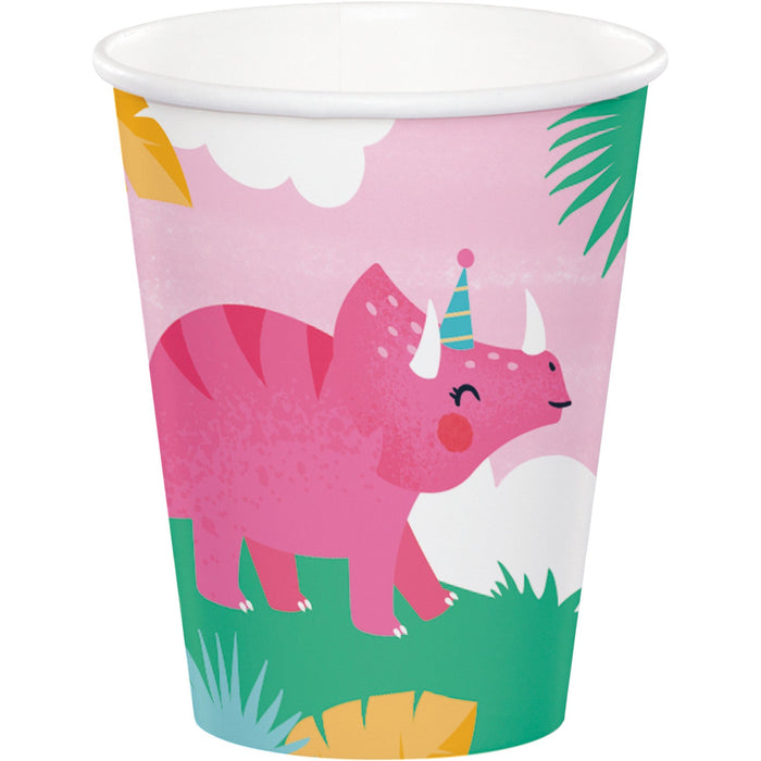 Girl Dino Party Paper Cups 9oz | 8ct