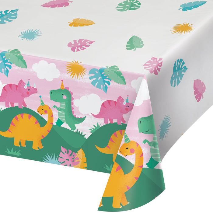 Girl Dino Party Paper Tablecover 54"x102" | 1ct