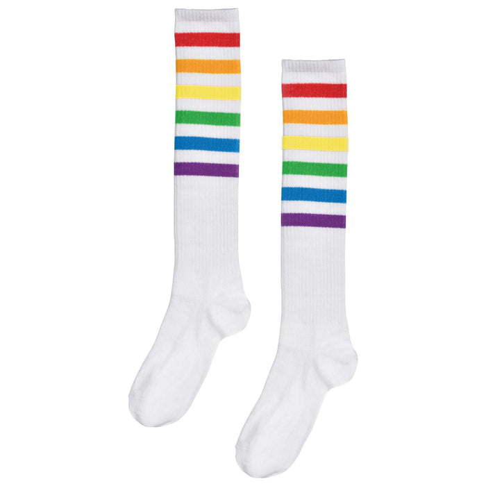 White w/Rainbow Stripe Knee Socks  | 1pr