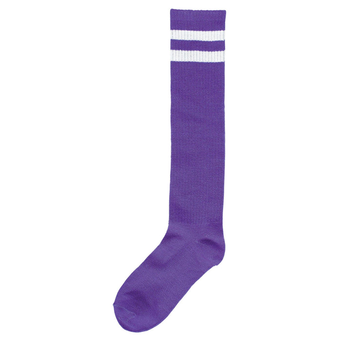 Purple w/White Striped Knee Socks | 1ct