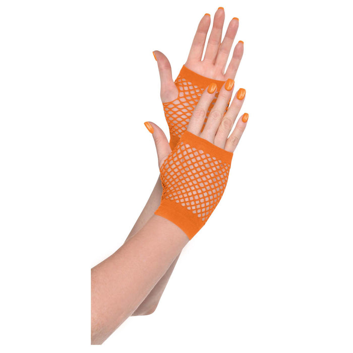 Orange Short Fishnet Gloves | 1pr
