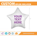 Custom Image White Mylar Star Balloon with ruler to show scale.