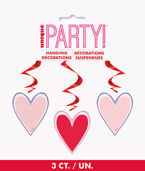 Valentine's Pink and Red Heart Hanging Swirl Decorations 26" | 3ct