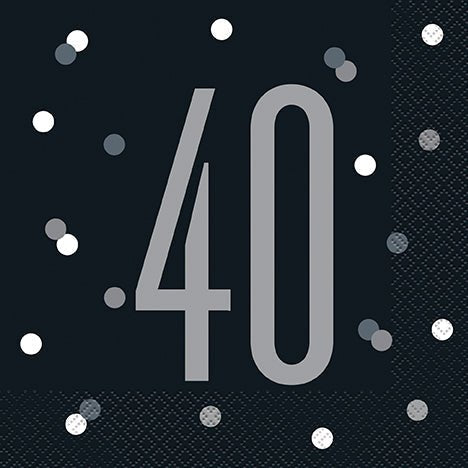 40th Birthday Black Lunch Napkins | 16ct