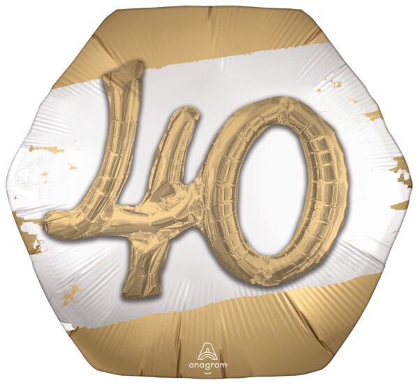 Golden Age Happy 40th Birthday Hexagonal Supershape Balloon, 30" | 1ct