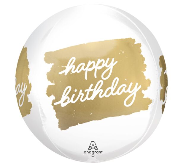 Happy Birthday Golden Orbz Balloon 15" | 1ct