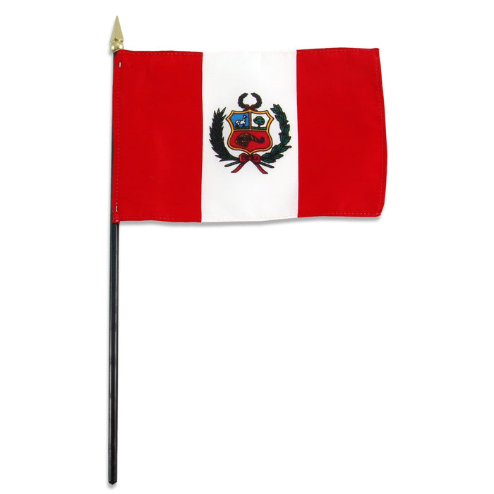 Peru Flag with Stick | 4" x 6" - Zurchers