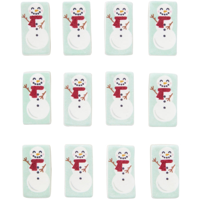 Snowman Marshmallow Edible Hot Cocoa Drink Toppers out of the package arranged in three rolls of 4.