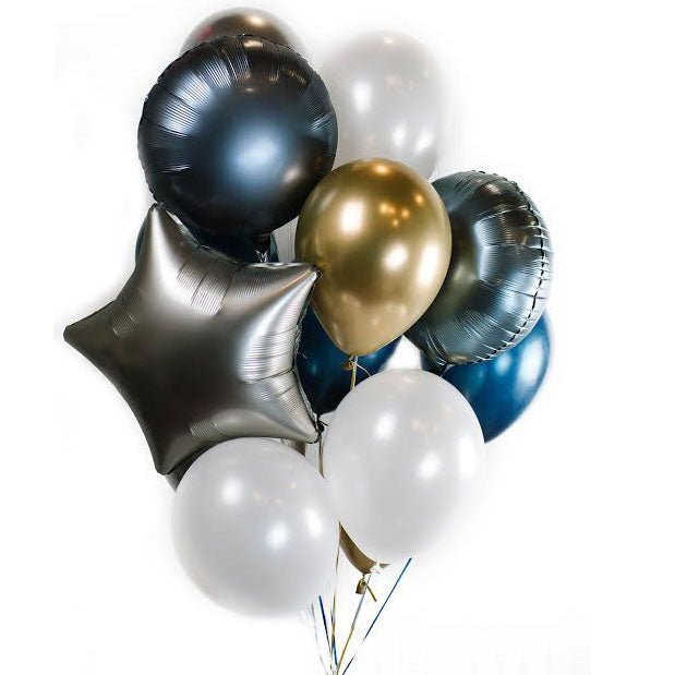 Platinum Star Silver Blue Balloon Bouquet | 13 pcs - Zurchers