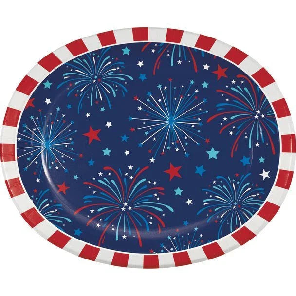 4th Of July Freedom Fireworks Oval Dinner Plates 10" x 12" | 8ct - Zurchers