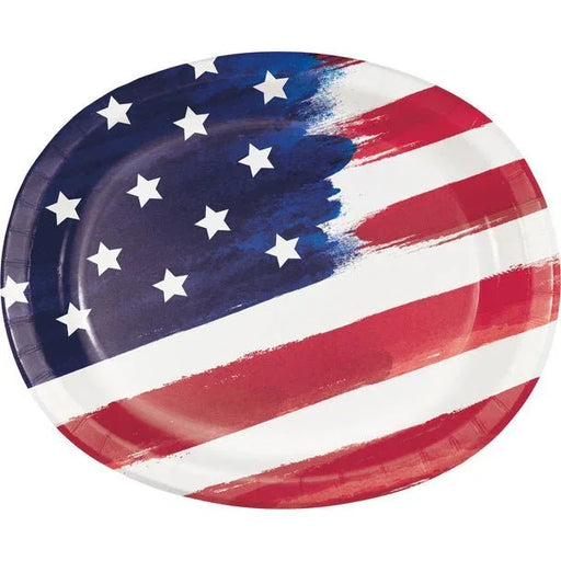 4th Of July Painterly Patriotic Oval Dinner Plates 10" x 12" | 8ct - Zurchers