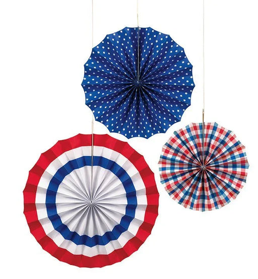 4th Of July Patriotic Paper Fan Decorations | 3ct - Zurchers