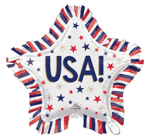 4th Of July USA Star Fringe SuperShape Mylar Balloon 28" | 1 ct - Zurchers