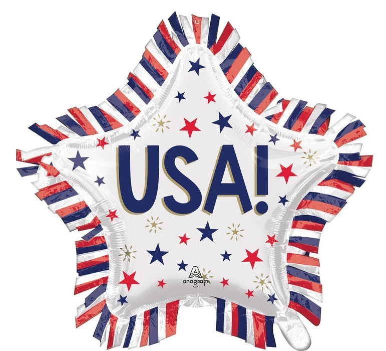 4th Of July USA Star Fringe SuperShape Mylar Balloon 28" | 1 ct - Zurchers