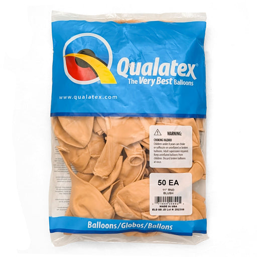 A 50-Count bag of Blush colored, Qualatex 11" Latex Balloons.