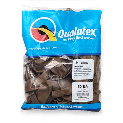 A package of 11-inch Qualatex Mocha Brown Latex Balloons.