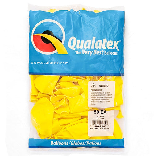 A 50 Count package of 11-Inch Qualatex Yellow Latex Balloons.