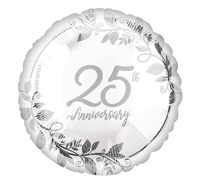 25th Anniversary Silver Leaves Mylar Balloon 17" | 1ct