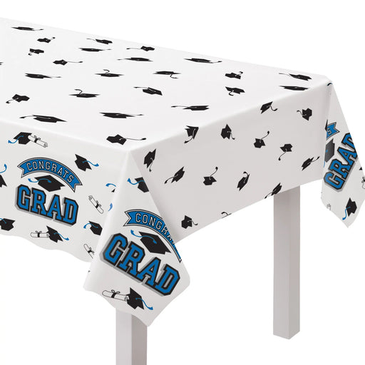 Graduation True To Your School Blue Table Cover 54" x 102".
