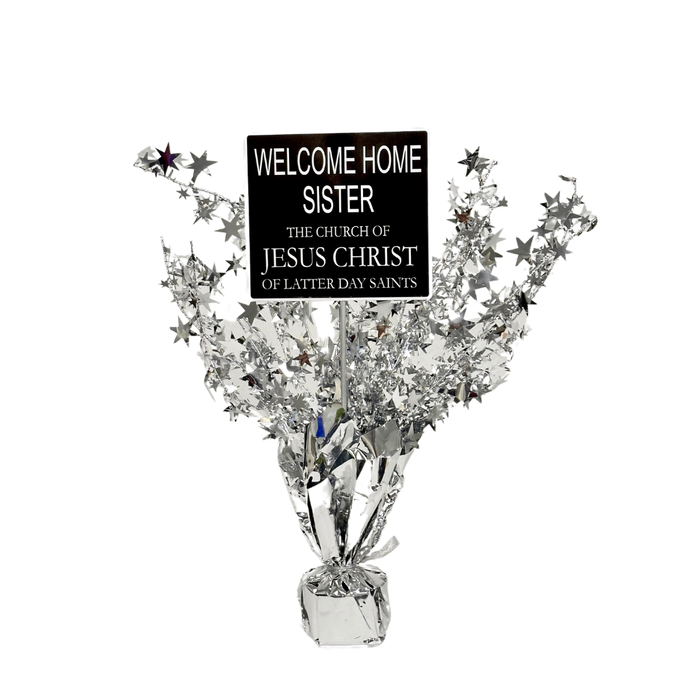 13" Silver foil star sculptable Welcome Home Sister English missionary centerpiece
