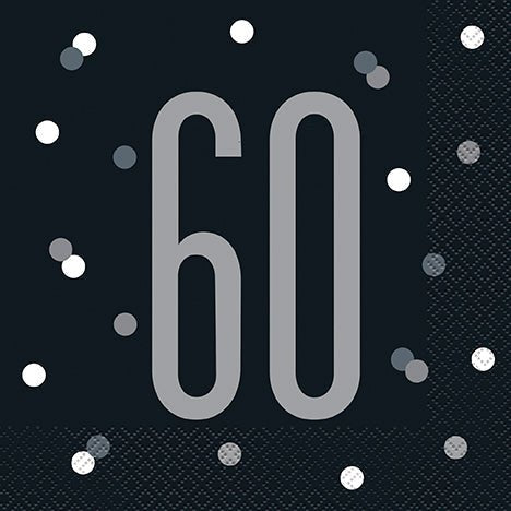 60th Birthday Black Lunch Napkins | 16ct