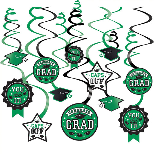 A Graduation Green Value Pack Swirl Decoration.