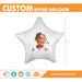 A sample Custom Image White Mylar Star Balloon with a sample image.