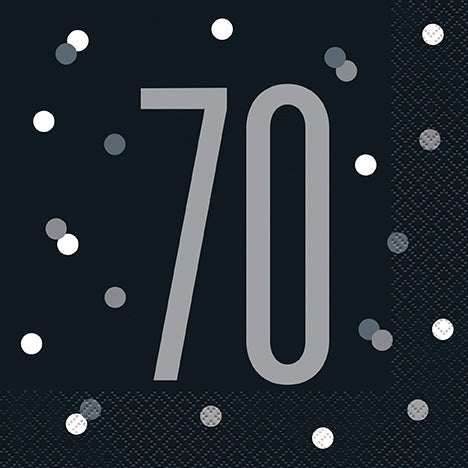 70th Birthday Black Lunch Napkins | 16ct