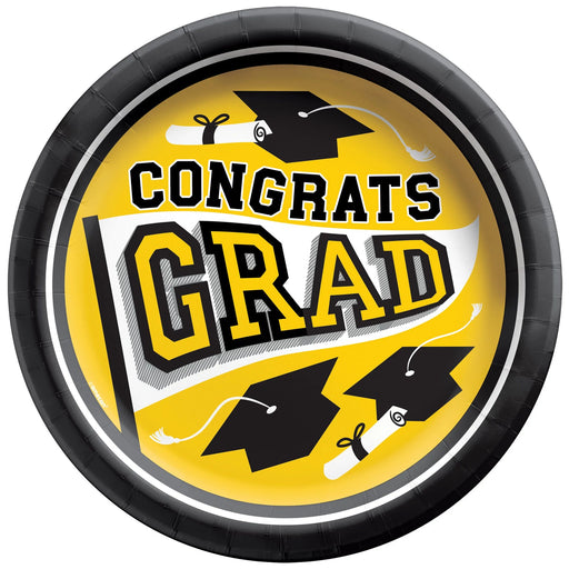 A 9-Inch Yellow Graduation True To Your School Round Plate.