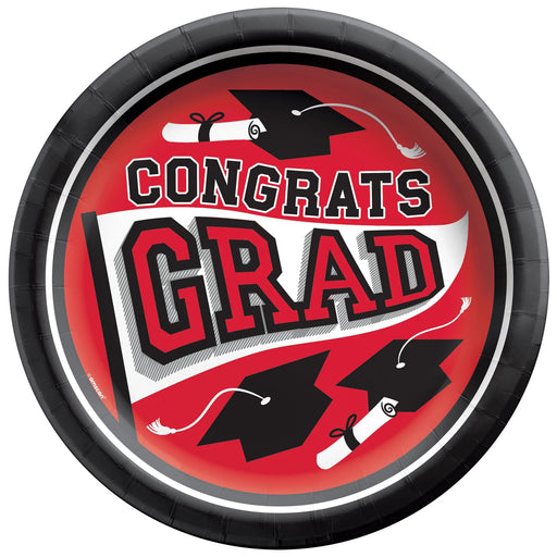 A 9-inch Red Graduation True To Your School Red Round Plate.