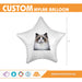 A sample Custom Image White Mylar Star Balloon with a sample cat image.