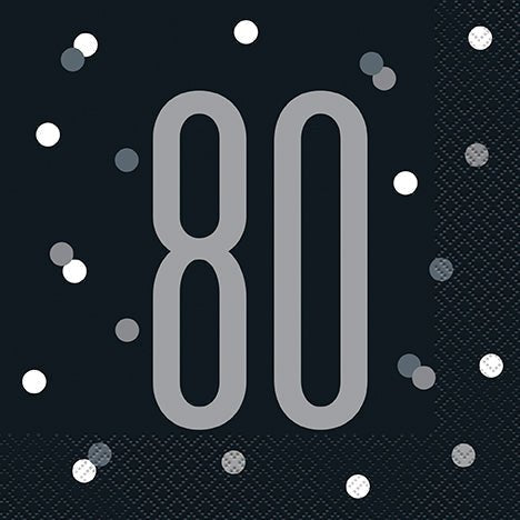 80th Birthday Black Lunch Napkins | 16ct
