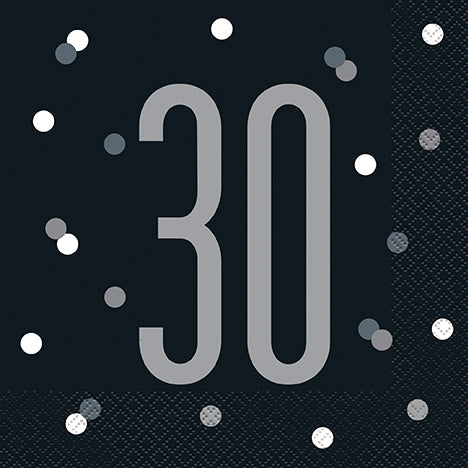 30th Birthday Black Lunch Napkins | 16ct