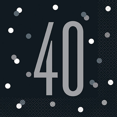 40th Birthday Black Lunch Napkins | 16ct