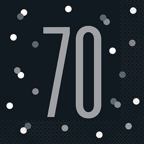 70th Birthday Black Lunch Napkins | 16ct