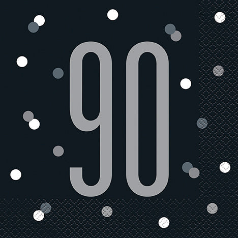 90th Birthday Black Lunch Napkins | 16ct