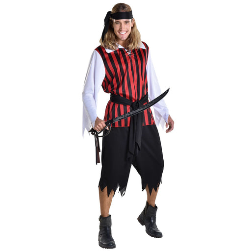 Ahoy there! Sail the seven seas in this Pirate Classic Costume. You'll be the scourge of the seas in the top, pants, headscarf, and belt. Don't forget your sword and eye patch, and set sail for adventure! Avast!